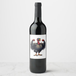 Turkey Bodybuilding Thanksgiving Day Gym Workout Wine Label