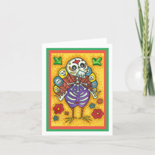 TURKEY BONES COLORFUL FOLK THANKSGIVING BIRD SKULL CARD