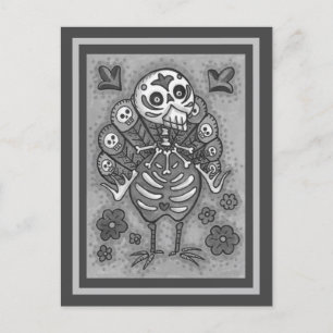 TURKEY BONES COLORFUL FOLK THANKSGIVING BIRD SKULL HOLIDAY POSTCARD