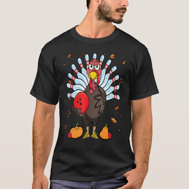 Turkey Bowling Hello Fall Cute Turkey Bowling Squa T-Shirt (Front)