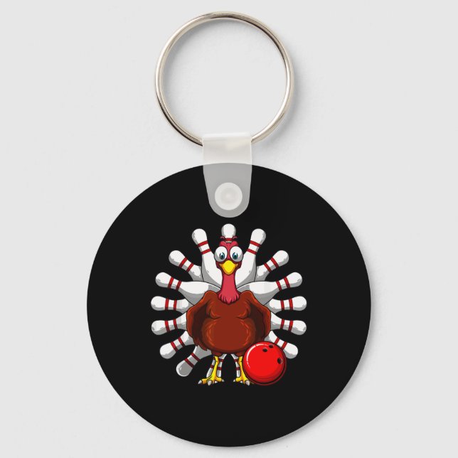 Turkey Bowling Players Bowlers Fall Vibes Thanksgi Key Ring (Front)