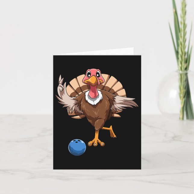 Turkey Bowling Thanksgiving Turkey Playing Bowling Card (Front)