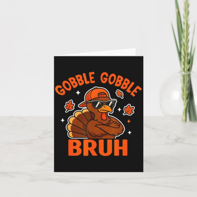 Turkey Bruh Thanksgiving Gobble Shirt Kids Teens B Card (Front)