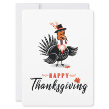 Turkey Cartoon with Hat Happy Thanksgiving Card