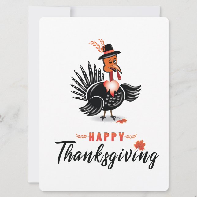 Turkey Cartoon with Hat Happy Thanksgiving Card  (Front)