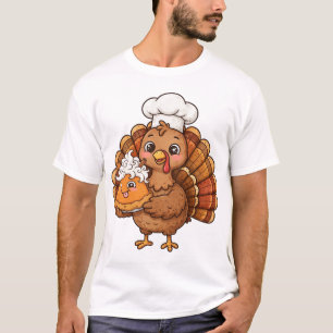 Turkey Chef Pumpkin Pie Funny Thanksgiving T-Shirt