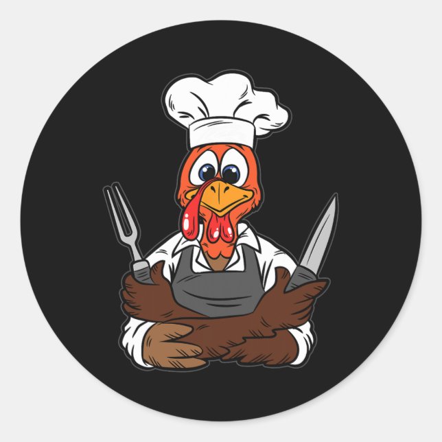 Turkey Chef Thanksgiving Day Funny Cook Culinary F Classic Round Sticker (Front)