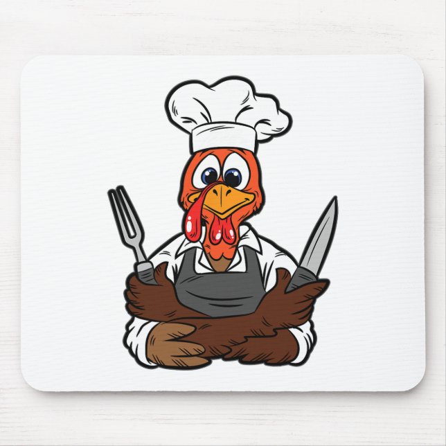 Turkey Chef Thanksgiving Day Funny Cook Culinary F Mouse Pad (Front)