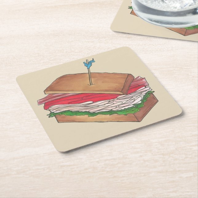 Turkey Club Sandwich Restaurant Diner Foodie Food Square Paper Coaster (Angled)