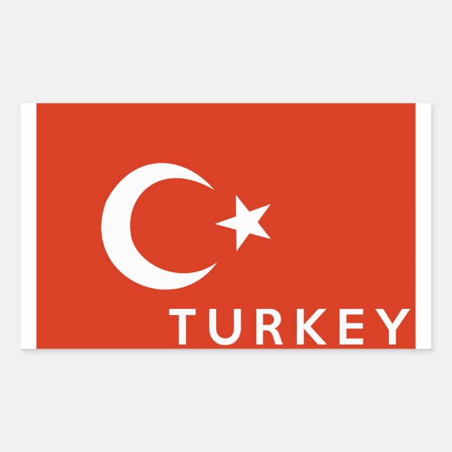turkey country flag symbol name text rectangular sticker (Front)