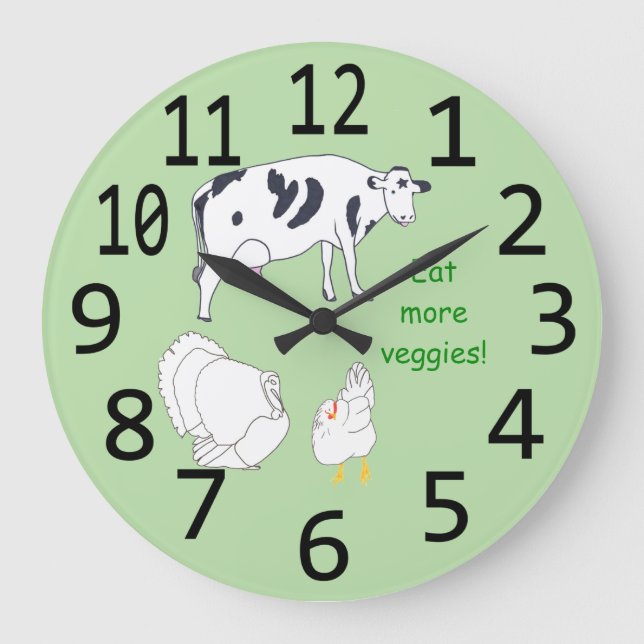 Turkey Cow Chicken Eat more Veggies Wall Clocks (Front)