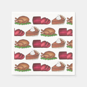 Turkey Cranberry Pumpkin Pie Thanksgiving Dinner Napkin
