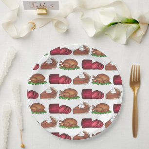 Turkey Cranberry Pumpkin Pie Thanksgiving Dinner Paper Plate