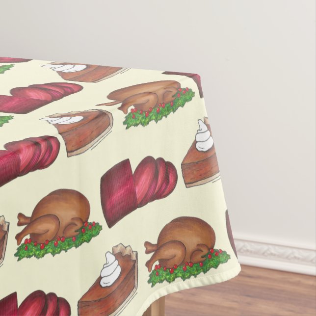 Turkey Cranberry Pumpkin Pie Thanksgiving Dinner Tablecloth (In Situ)