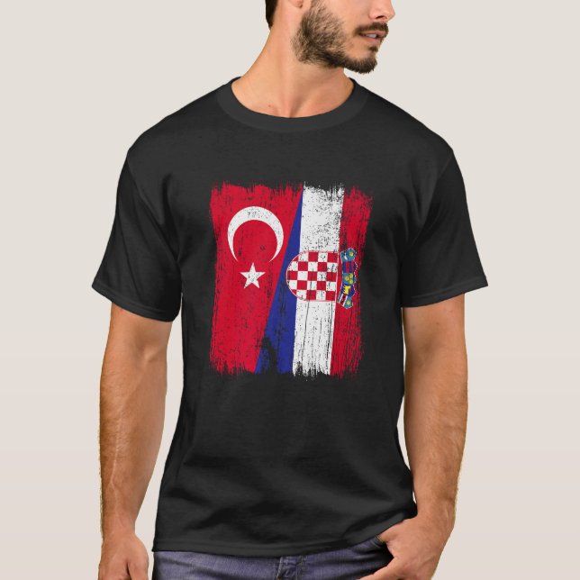 Turkey Croatia Half Flag Proud Turkish Croatian Ro T-Shirt (Front)