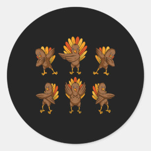 Turkey Dabbing Dancing Thanksgiving Day Fun Fall A Classic Round Sticker