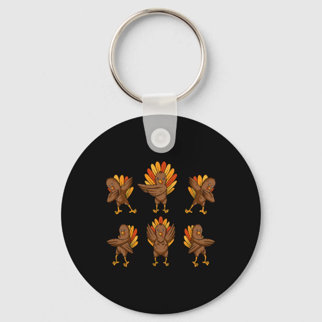 Turkey Dabbing Dancing Thanksgiving Day Fun Fall A Key Ring (Front)