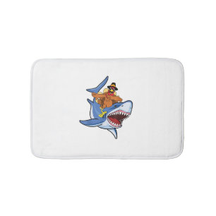 Turkey Dabbing Riding Shark Cool Thanksgiving Gift Bath Mat