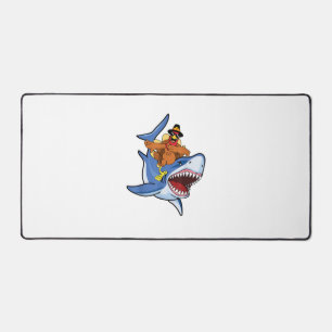 Turkey Dabbing Riding Shark Cool Thanksgiving Gift Desk Mat