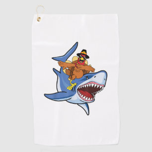 Turkey Dabbing Riding Shark Cool Thanksgiving Gift Golf Towel