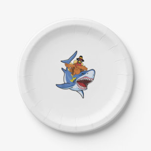 Turkey Dabbing Riding Shark Cool Thanksgiving Gift Paper Plate