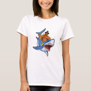 Turkey Dabbing Riding Shark Cool Thanksgiving Gift T-Shirt