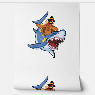 Turkey Dabbing Riding Shark Cool Thanksgiving Gift Wallpaper