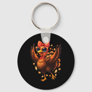 Turkey Dancing Turkey Day Womens Fall Cute Bow Tha Key Ring