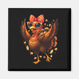 Turkey Dancing Turkey Day Womens Fall Cute Bow Tha Magnet
