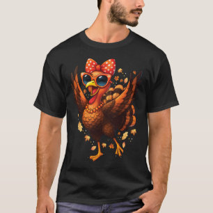 Turkey Dancing Turkey Day Womens Fall Cute Bow Tha T-Shirt