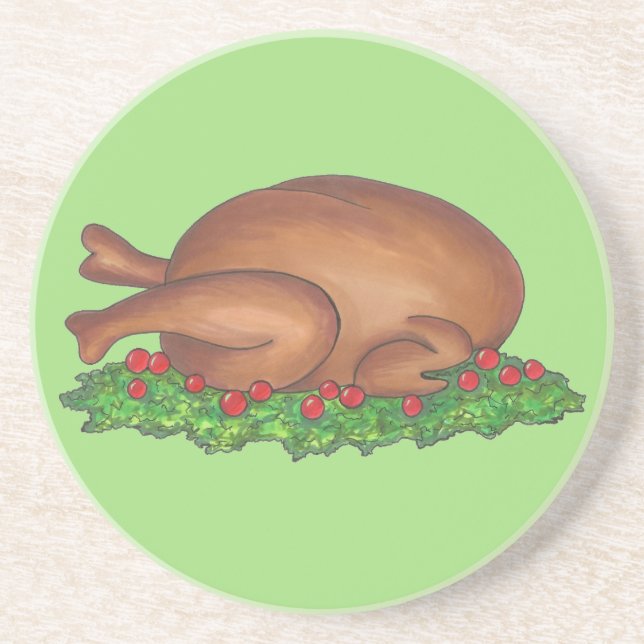 Turkey Day Happy Thanksgiving Platter Meat Dinner Coaster (Front)