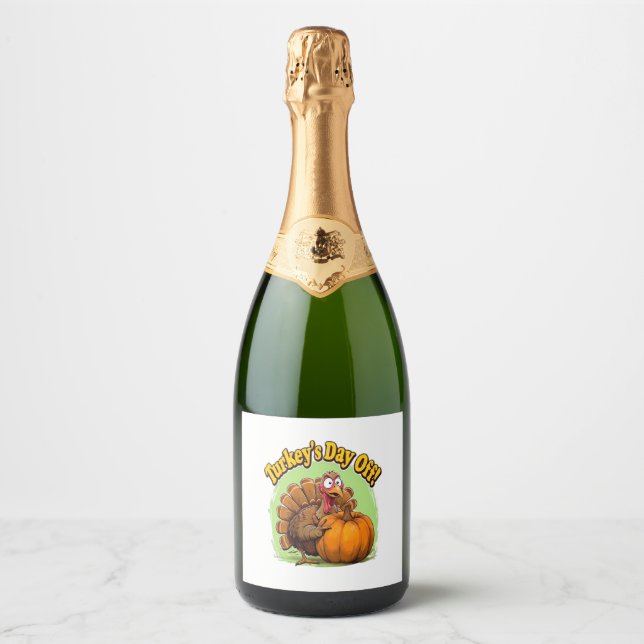 Turkey Day off Thanksgiving Oversized T-Shirt Sparkling Wine Label (Front)