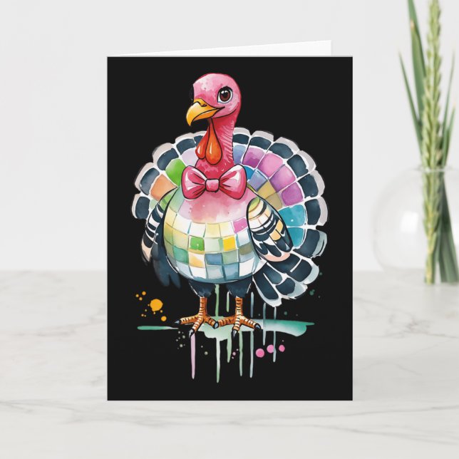 Turkey Dinner Fall Thanksgiving Coquette Bow Disco Card (Front)