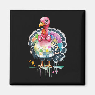 Turkey Dinner Fall Thanksgiving Coquette Bow Disco Magnet