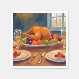 Turkey Dinner Happy Thanksgiving Painted Holiday Napkin