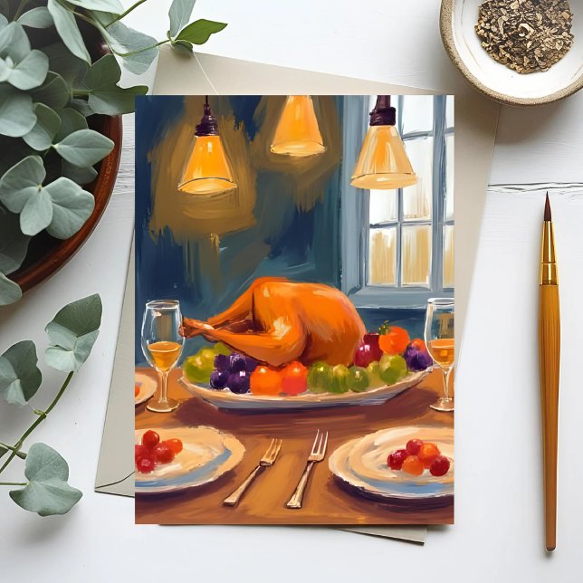 Turkey Dinner | Happy Thanksgiving Painted Holiday Postcard (Creator Uploaded)