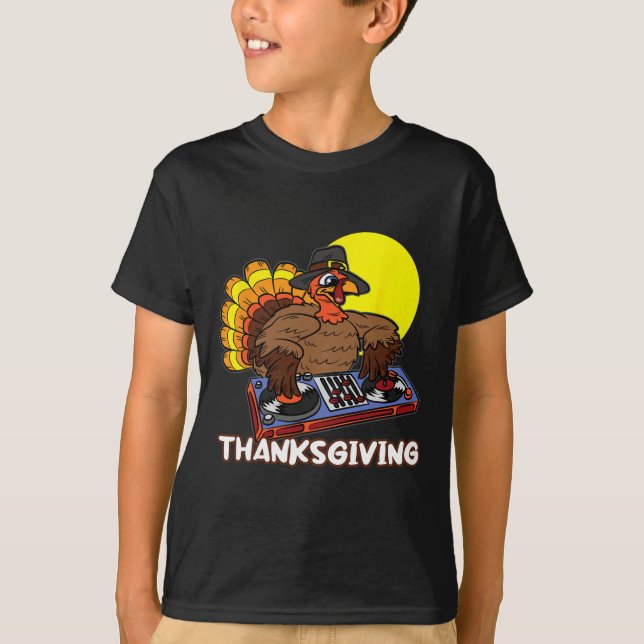 Turkey DJ Thanksgiving Day Cool Fall Dance Music D T-Shirt (Front)
