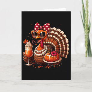 Turkey Drinking Coffee Bow Thanksgiving Womens Tur Card