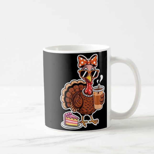 Turkey Drinking Coffee Bow Thanksgiving Womens Tur Coffee Mug (Right)