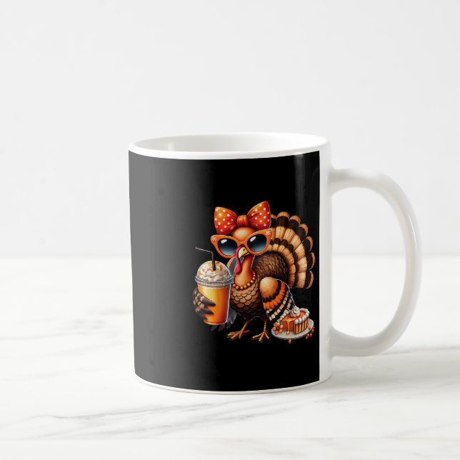 Turkey Drinking Coffee Bow Thanksgiving Womens Tur Mug (Right)