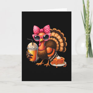 Turkey Drinking Coffee Thanksgiving Bow Womens Tur Card