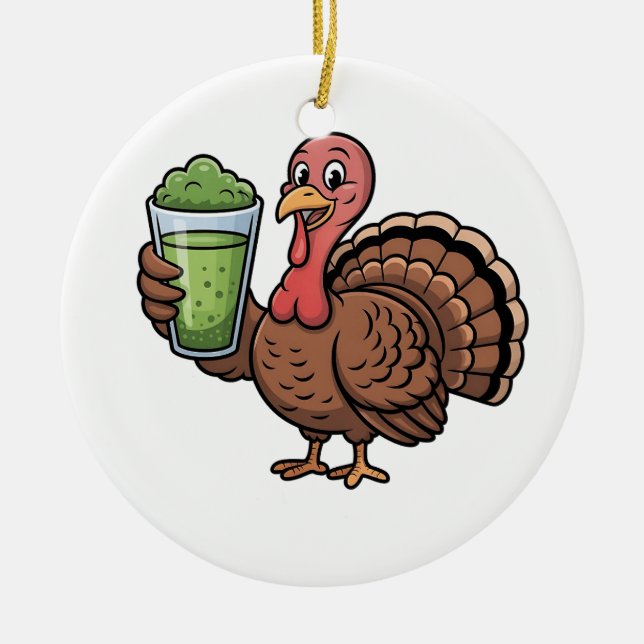 Turkey Drinking Matcha Lovers Thanksgiving Ceramic Ornament (Front)