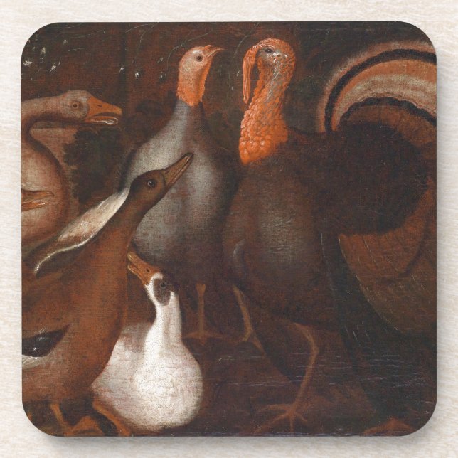 Turkey Ducks Pigeon Thanksgiving square Coaster (Front)