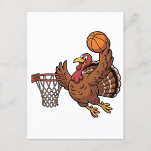 Turkey Dunking Basketball Sport Thanksgiving lover Holiday Postcard