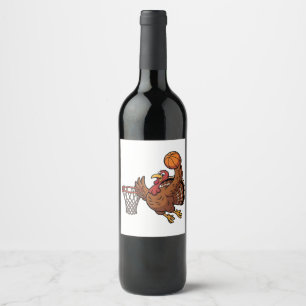 Turkey Dunking Basketball Sport Thanksgiving lover Wine Label