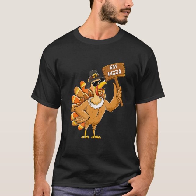 Turkey Eat Pizza Adult Vegan Kids Thanksgiving T-Shirt (Front)