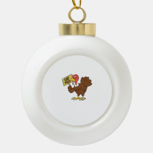 Turkey Eat Pizza Funny Thanksgiving Ceramic Ball Christmas Ornament