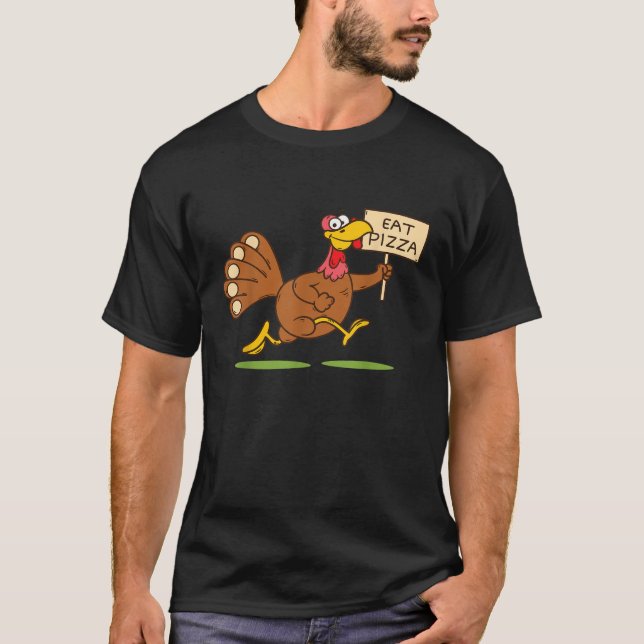 Turkey Eat Pizza Men Kids Vegan Funny Thanksgiving T-Shirt (Front)