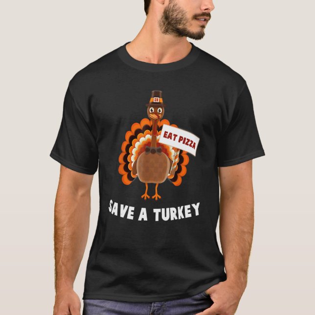 Turkey Eat Pizza Thanksgiving  Boys Girls Kids T-Shirt (Front)