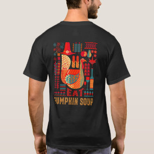 Turkey Eat Pumpkin Soup Thanksgiving Vegan Black F T-Shirt